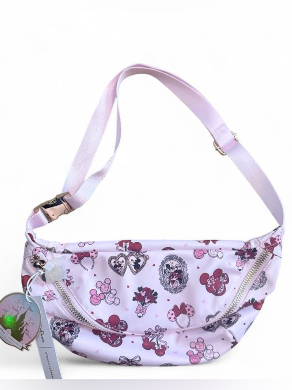 Disney Pink Minnie Mouse Valentines Print Crossbody Fanny Pack Belt Bag
